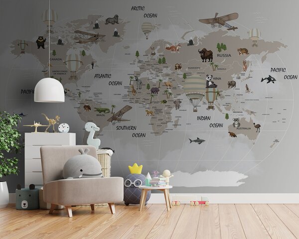 Fototapeta Mapa světa se zvířaty, Dětské fototapety, Populární fototapety, u93386 - Tapeko.co.cz