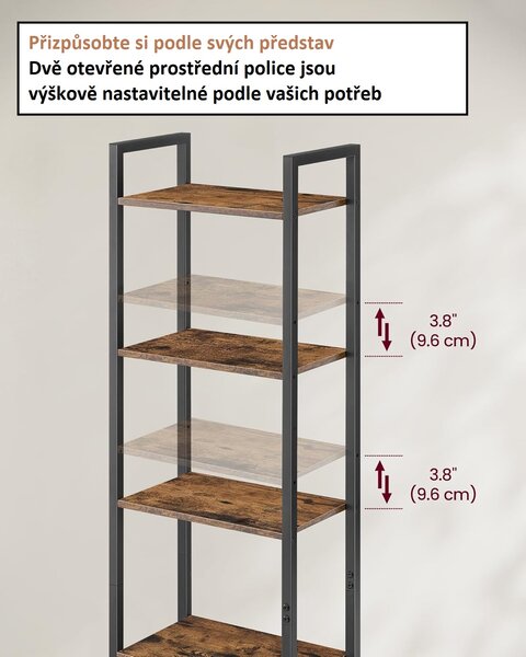 Knihovna se 6 policemi a skříňkou, rustikální hnědá, 160 x 40 x 24 cm LLS132K01