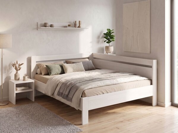 Rohová zvýšená postel Tina - dvoulůžko 140x200, Moření: Buk přírodní, Varianta: Pravá
