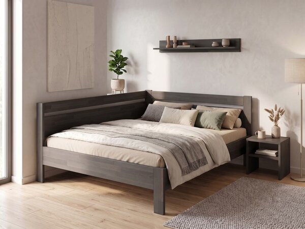 Rohová zvýšená postel Tina - dvoulůžko 140x200, Moření: Buk přírodní, Varianta: Pravá