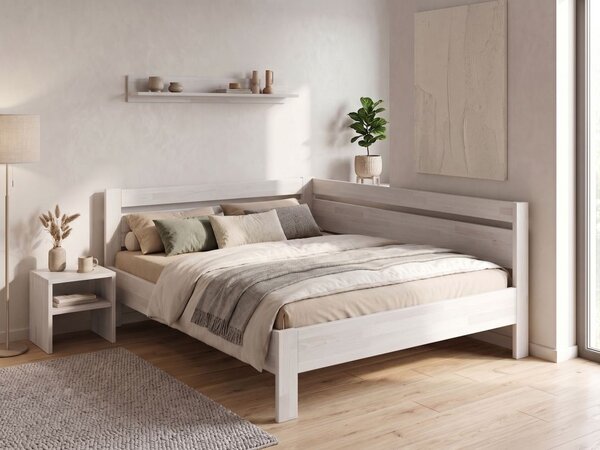 Rohová zvýšená postel Tina - dvoulůžko 140x200, Moření: Buk přírodní, Varianta: Pravá