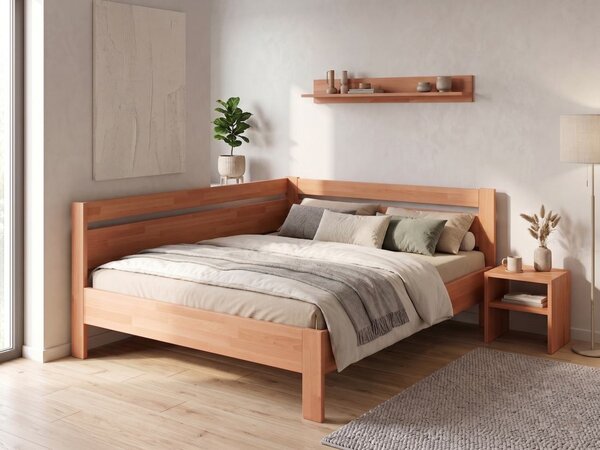 Rohová zvýšená postel Tina - dvoulůžko 140x200, Moření: Buk přírodní, Varianta: Pravá