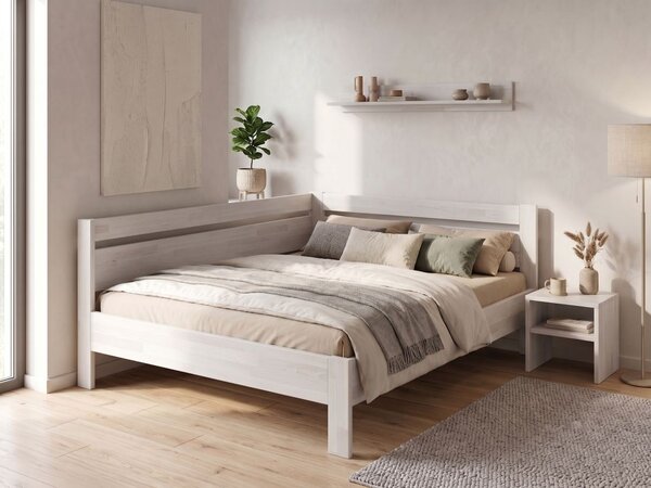 Rohová zvýšená postel Tina - dvoulůžko 140x200, Moření: Buk přírodní, Varianta: Pravá