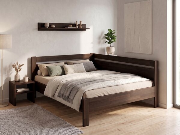 Rohová zvýšená postel Tina - dvoulůžko 140x200, Moření: Buk přírodní, Varianta: Pravá