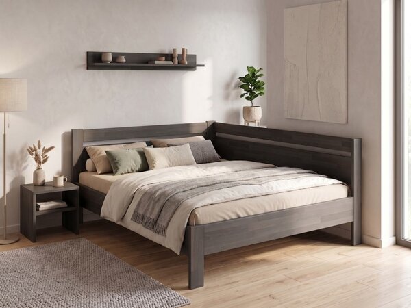 Rohová zvýšená postel Tina - dvoulůžko 140x200, Moření: Buk přírodní, Varianta: Pravá