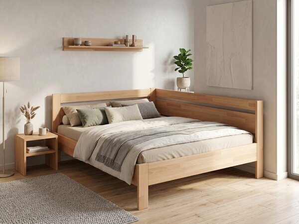 Rohová zvýšená postel Tina - dvoulůžko 140x200, Moření: Buk přírodní, Varianta: Pravá