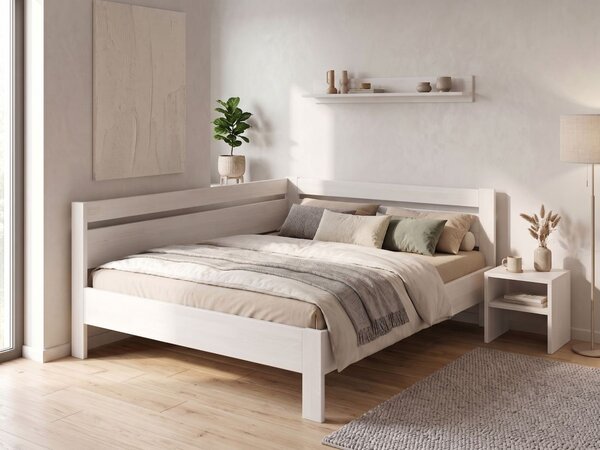 Rohová zvýšená postel Tina - dvoulůžko 140x200, Moření: Buk přírodní, Varianta: Pravá