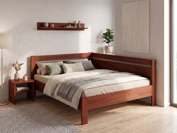 Rohová zvýšená postel Tina - dvoulůžko 140x200, Moření: Buk přírodní, Varianta: Pravá