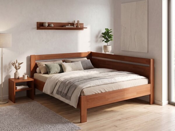 Rohová zvýšená postel Tina - dvoulůžko 140x200, Moření: Buk přírodní, Varianta: Pravá