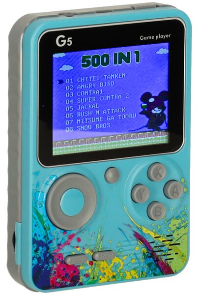Retro mini přenosná herní konzole – 500 her (modrá) - 374 - 493
