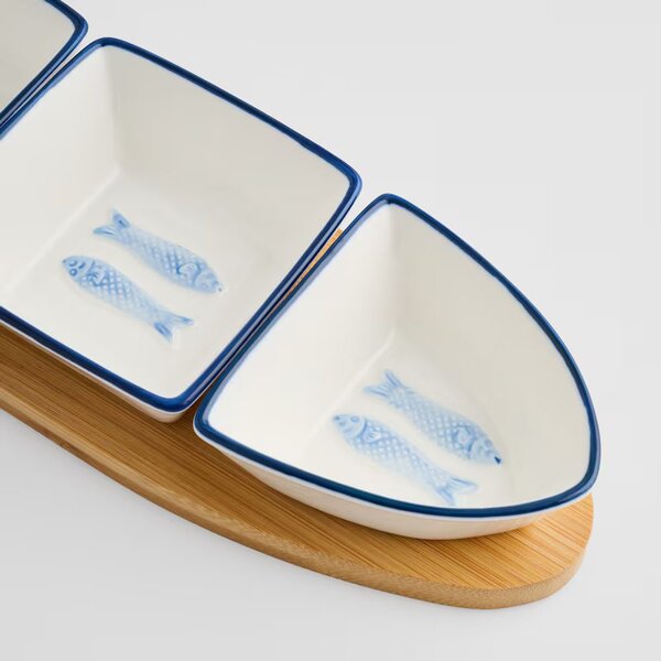 HOME & YOU Servírovací misky na podnose ryba 37 cm - bílá