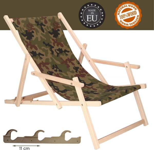 Zahradní dřevěné lehátko SPRINGOS TORINO camo