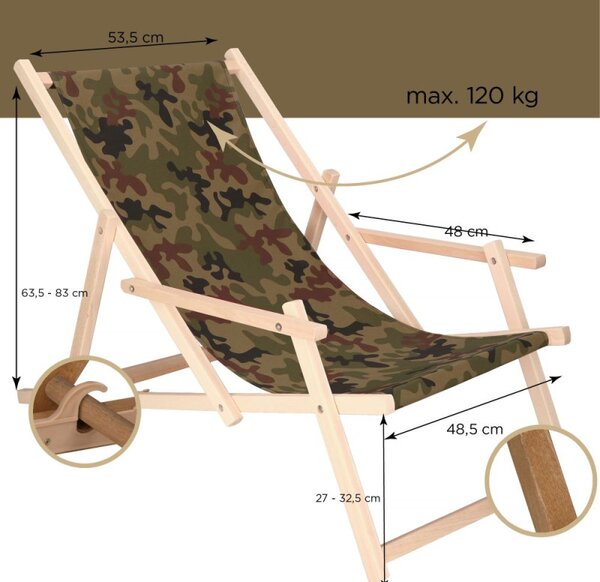 Zahradní dřevěné lehátko SPRINGOS TORINO camo