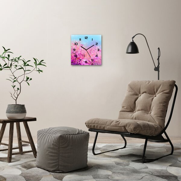 Skleněné hodiny čtverec Květy višně pl_zsk_30x30_c-f_106388949