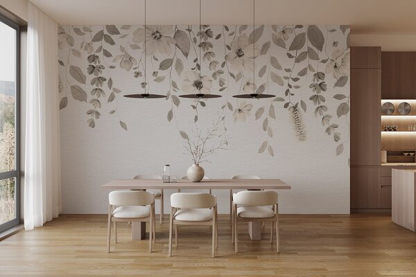 Fototapeta Jemný botanický design na bílém pozadí, Květinové fototapety, Populární fototapety, w03315v1 - Tapeko.co.cz