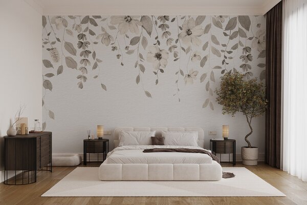 Fototapeta Jemný botanický design na bílém pozadí, Květinové fototapety, Populární fototapety, w03315v1 - Tapeko.co.cz