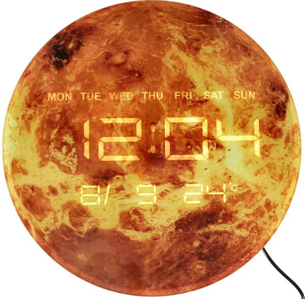 KIK KX3512 Nástěnné hodiny Planeta ZEMĚ s LED displejem 32 cm oranžové