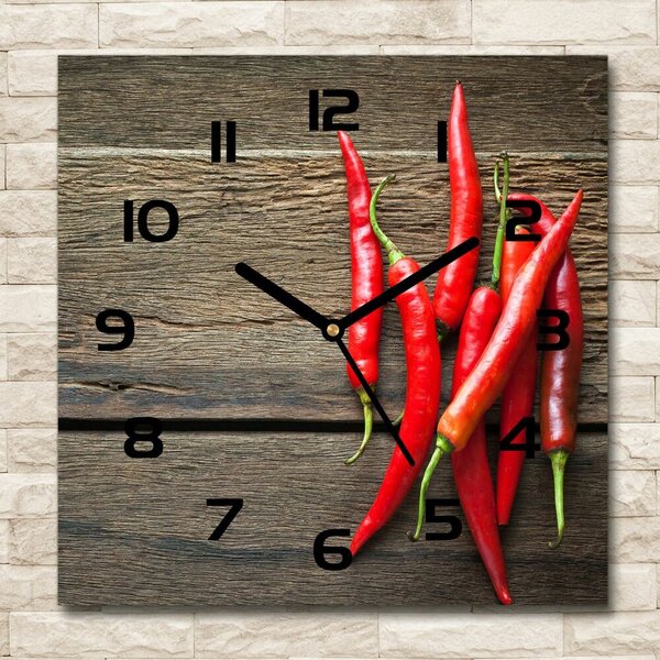 Skleněné hodiny čtverec Chilli papričky pl_zsk_30x30_c-f_119501609