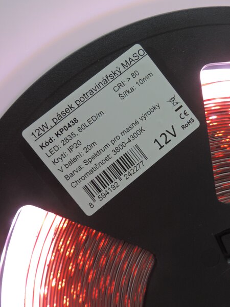 Potravinářský pásek: MASO, 3800-4300K, 12W/m, PROFI, 12V, IP20, 60LED/m, SMD2835, záruka 5 let