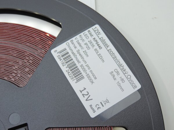 Potravinářský pásek: OVOCE, 5000-5500K, 12W/m, PROFI, 12V, IP20, 60LED/m, SMD2835, záruka 5 let