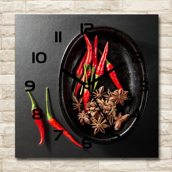 Skleněné hodiny čtverec Chilli papričky pl_zsk_30x30_c-f_121359221
