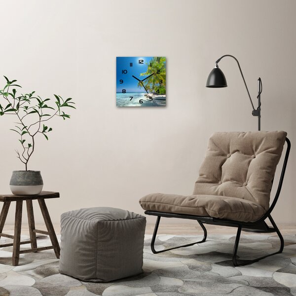 Skleněné hodiny čtverec Maledivy pláž pl_zsk_30x30_c-f_126748913
