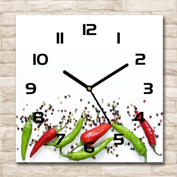 Skleněné hodiny čtverec Chilli papričky pl_zsk_30x30_c-f_166768878
