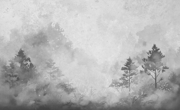 Fototapeta Černobílý obraz stromů a keřů, Přírodní fototapety, Populární fototapety, w08862v1 - Tapeko.co.cz