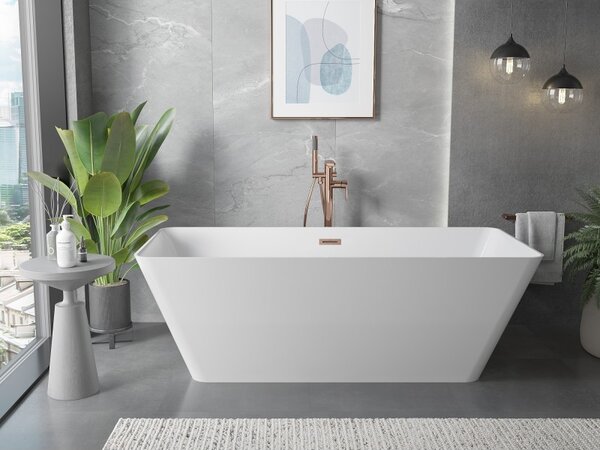 Mexen Velo Slim, volně stojící vana 170 × 75 cm, bílá lesklá, měděný přepad, 52811707500-65