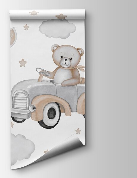 Fototapeta Medvídek řídí auto s balónky, Fototapety pro dívky, Populární fototapety, w03382 - Tapeko.co.cz
