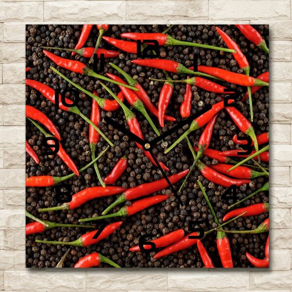 Skleněné hodiny čtverec Chilli papričky pl_zsk_30x30_c-f_35225615