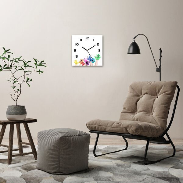 Skleněné hodiny čtverec Pomalované dlaně pl_zsk_30x30_c-f_39483804