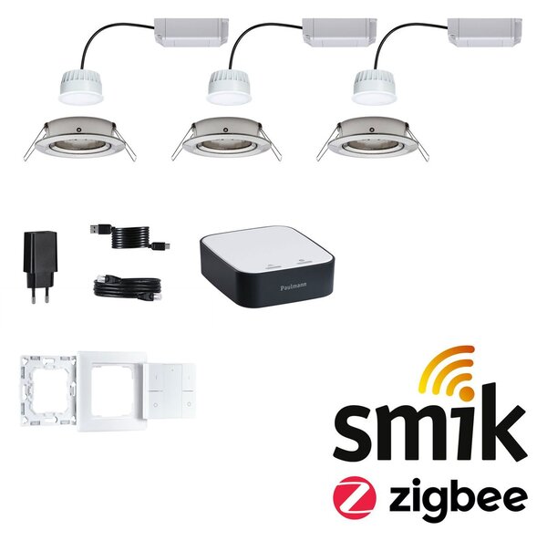 P 5180 Startovací sada Smart Home smik Gateway nástěnný ovladač + LED vestavné svítidlo Nova Plus Coin základní sada výklopné měnitelná bílá - PAULMANN