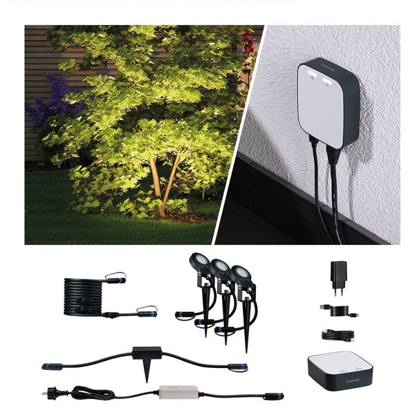 P 5173 Plug & Shine startovací sada Smart Home smik + LED zápich Sting 3000K 3x6,4W 75VA bílá/antracit - PAULMANN