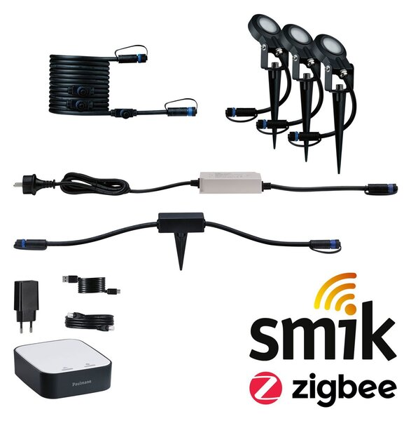 P 5173 Plug & Shine startovací sada Smart Home smik + LED zápich Sting 3000K 3x6,4W 75VA bílá/antracit - PAULMANN