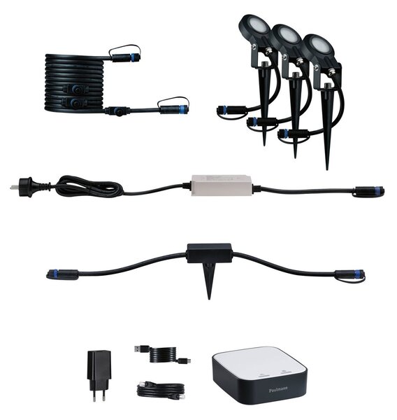 P 5173 Plug & Shine startovací sada Smart Home smik + LED zápich Sting 3000K 3x6,4W 75VA bílá/antracit - PAULMANN