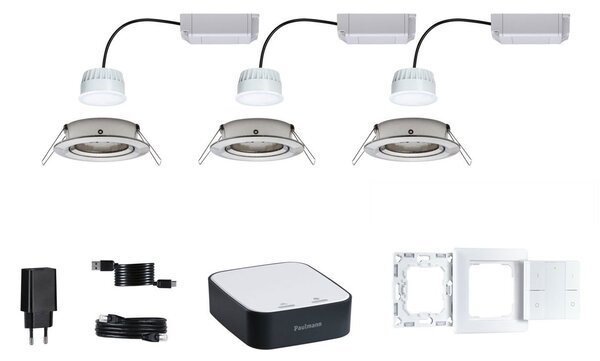 P 5180 Startovací sada Smart Home smik Gateway nástěnný ovladač + LED vestavné svítidlo Nova Plus Coin základní sada výklopné měnitelná bílá - PAULMANN