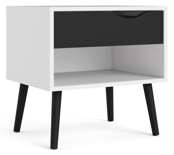 Noční stolek OSLO 75394 v bílé barvě se zásuvkou v černé barvě