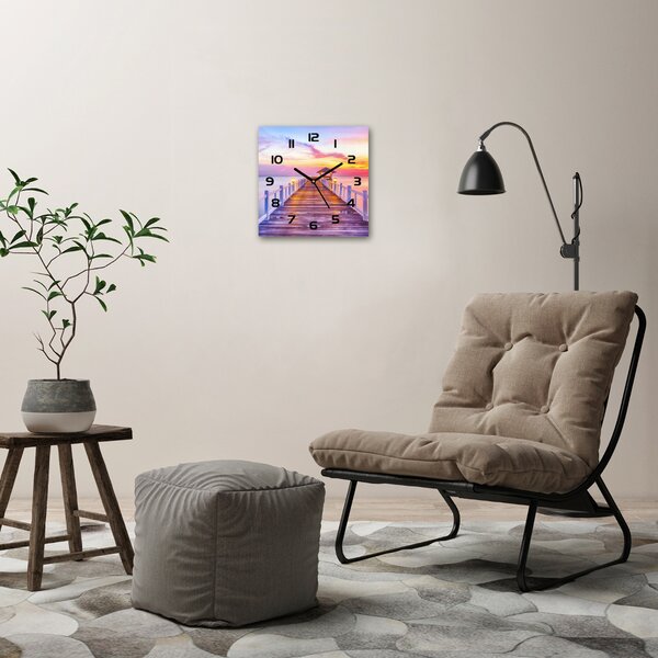 Skleněné hodiny čtverec Dřevěné molo pl_zsk_30x30_c-f_55017607