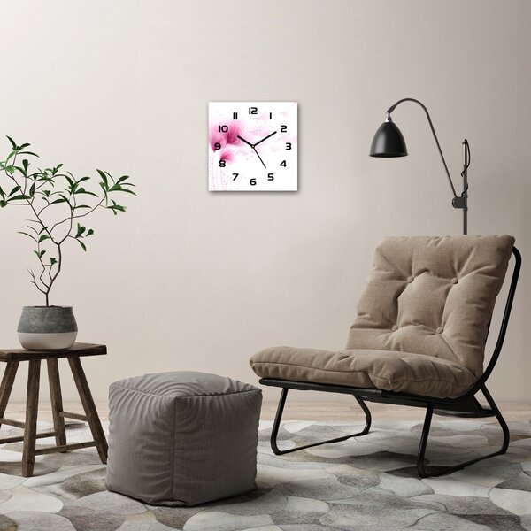 Skleněné hodiny čtverec Růžové květiny pl_zsk_30x30_c-f_59922852