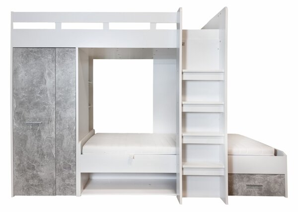 SZYNAKA Trendline Multifunkční patrová postel - MAX, 2x 90x200 cm, matná bílá/beton