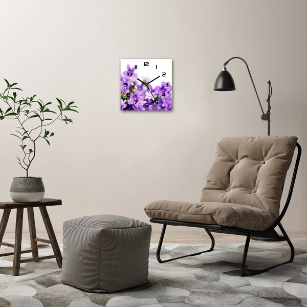 Skleněné hodiny čtverec Fialové zvonky pl_zsk_30x30_c-f_61481460