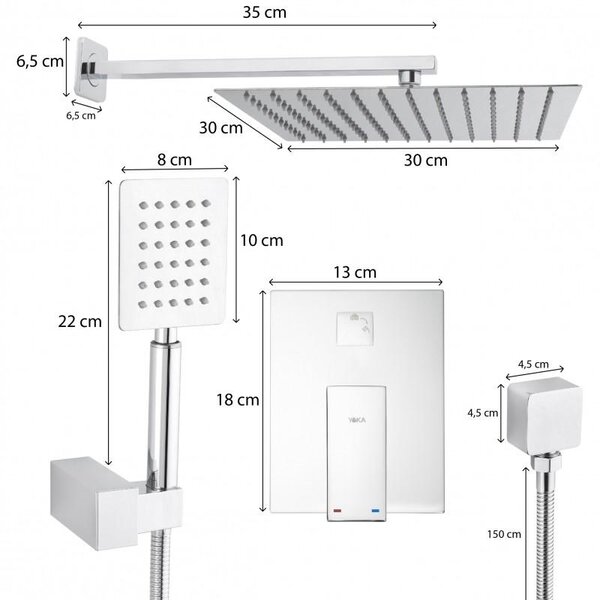 Erga Dual, podomítková sprchová sada s dešťovou sprchou 30×30, chromová, ERG-YKA-BP.DUAL30