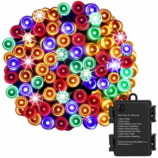 LED řetěz - 5m, 50LED, 8-funkcí, časovač, 3xAA, IP44, multicolor