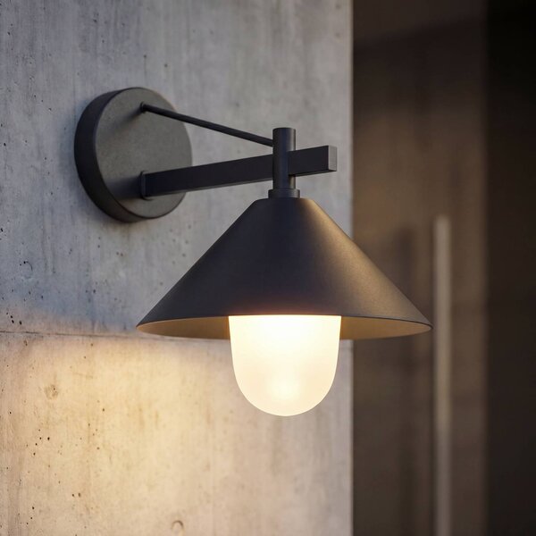 Lucande Venkovní nástěnné svítidlo Kiyogi, černé, 31 cm, E27, IP65, stmívatelný, Černá, kov, Moderní