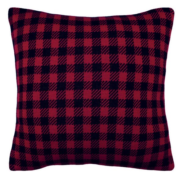 Pletený povlak DESIGN bílý dům+káro červenočerná 45 x 45 cm