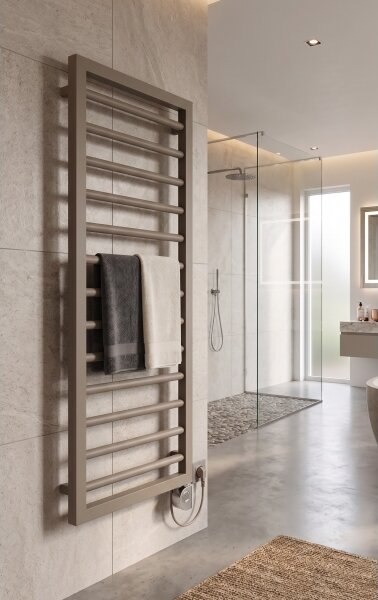 Vertaduro - Koupelnový radiátor s termostatem ADEL 600W 128x50 cm taupe
