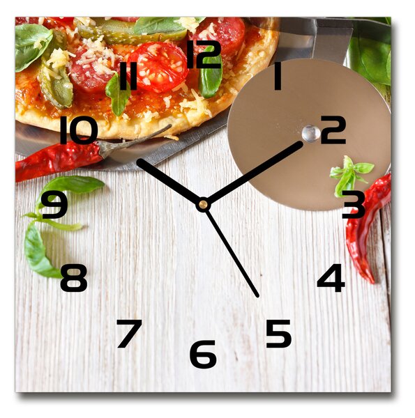 Skleněné nástěnné hodiny čtverec Pizza pl_zsk_30x30_c-f_68071696