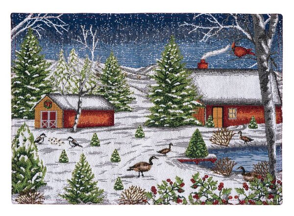 Prostírání MOTIV domky a rybník červenobílá 32 x 48 cm