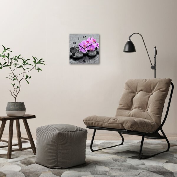 Skleněné hodiny čtverec Orchidej a kamení pl_zsk_30x30_c-f_69189175
